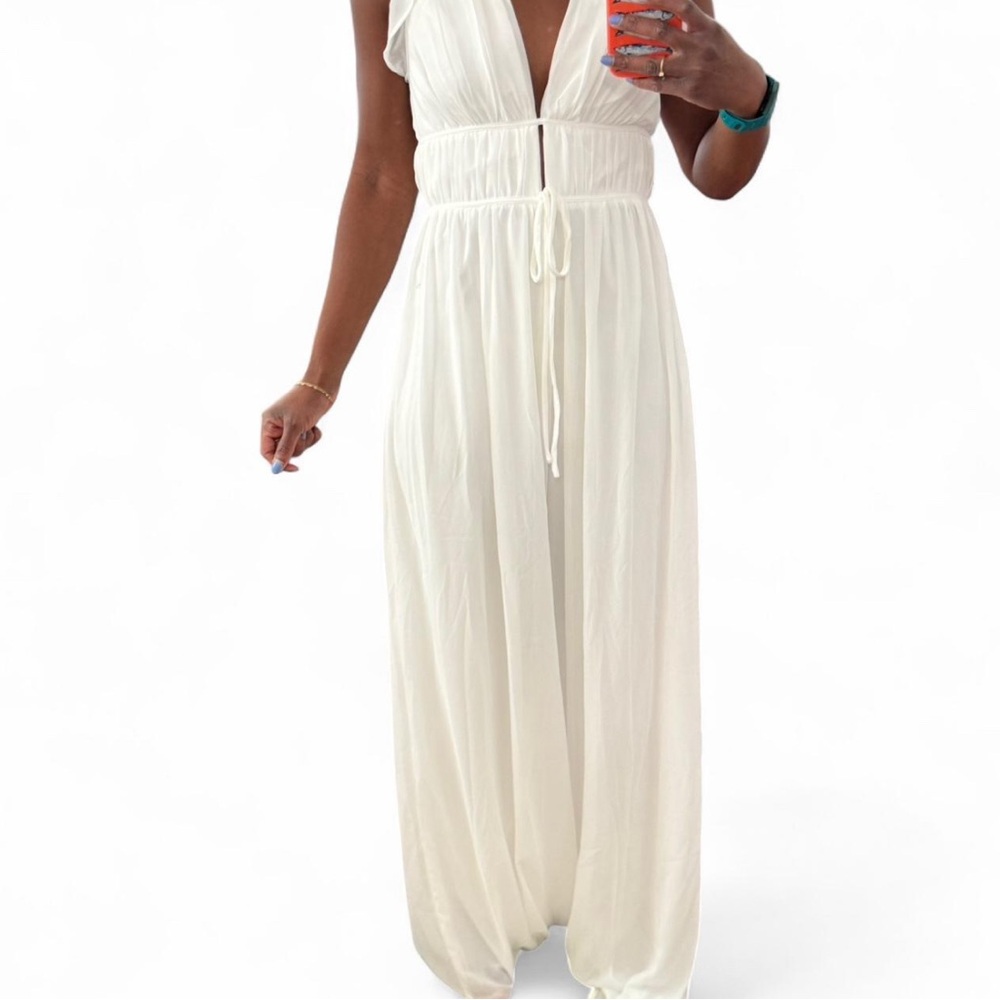 Lulu's White Chiffon Jumpsuit